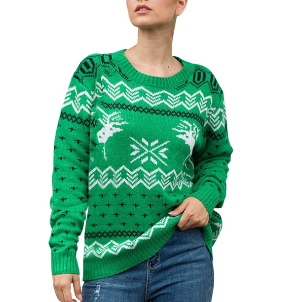 Suéter Abrigo Mujer Gibobby de Navidad con patrón geométrico de cuello redondo Verde XL