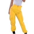 thumbnail image 1 of Hfyihgf Outdoor Elastic High Waisted Cargo Pants for Women Casual Baggy Combat Twill Jogger Pants with Multi-Pockets(Without Belt)(Yellow,L), 1 of 9