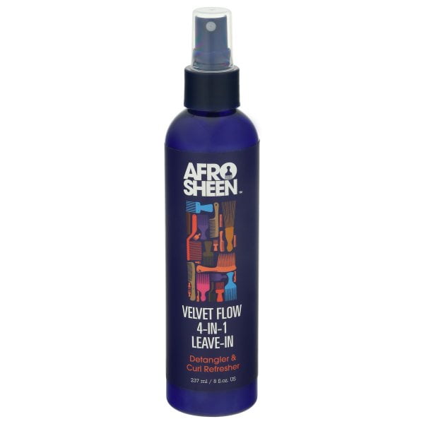 AFRO SHEEN VELVET FLOW 4 IN 1 LEAVE IN DETANGLER & CURL REFRESHER 8 OZ