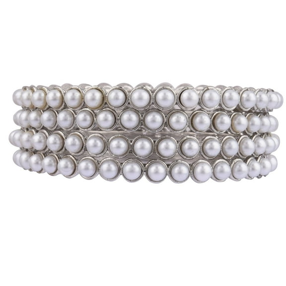 Efulgenz Indian Beaded Bangles Faux Pearl Bracelet Bangle Set for Women Indian Traditional Wedding Bridal Bollywood Handcrafted Bangle Bracelets Fashion Jewelry (4 Pcs) Size 2.8
