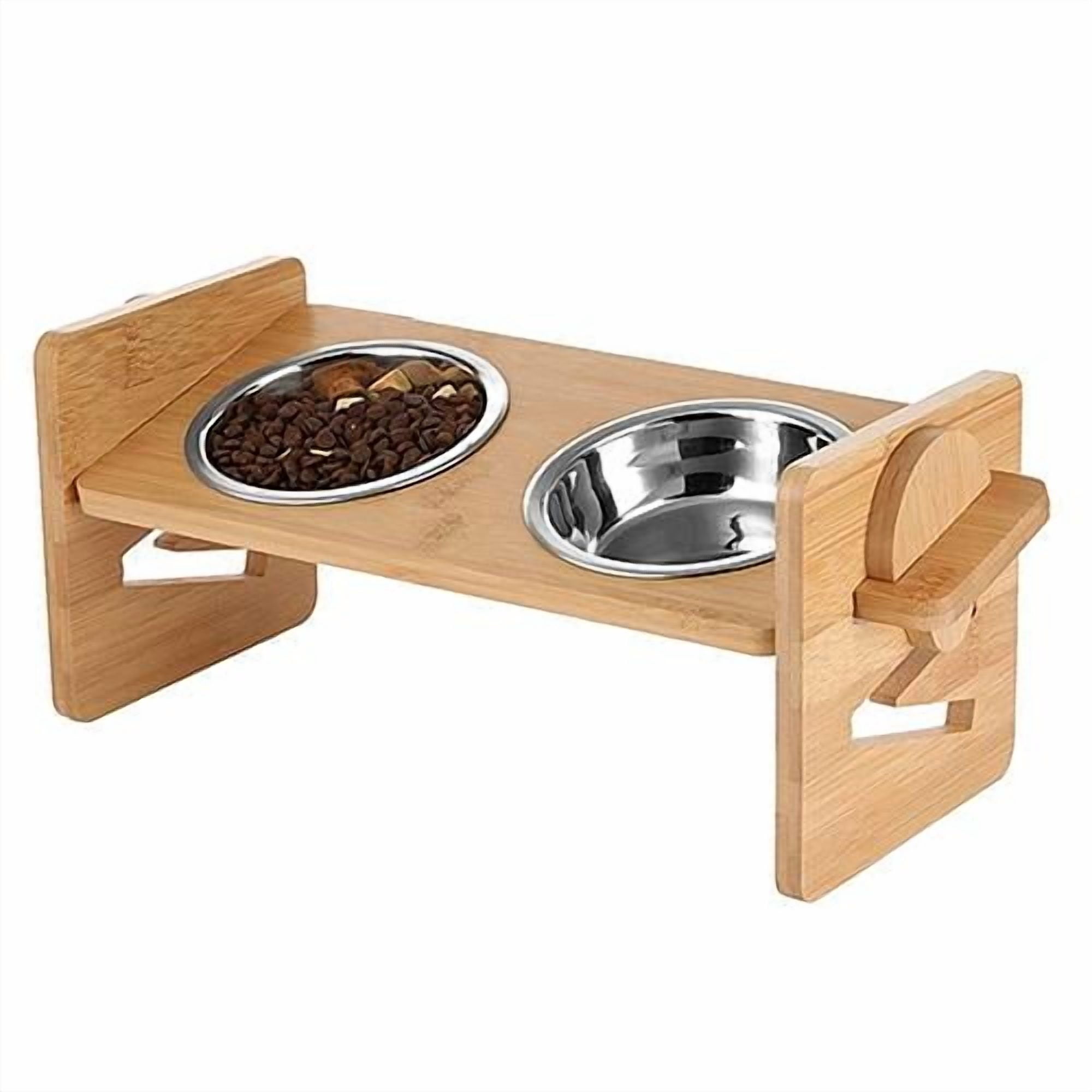 Imountek Bamboo Double Pet Feeder for Dogs, Cats and Rabbits