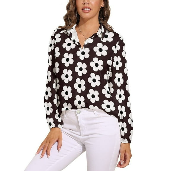 Black And White Floral Design Long Sleeve Blouse Woman Streetwear Casual Shirts Summer Oversize Woman Streetwear Clothing Birthday Present