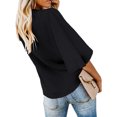 thumbnail image 2 of maskred Women Buttons Twisted Hem Deep V Neck Ruffled 3/4 Sleeves Blouse Black M, 2 of 4