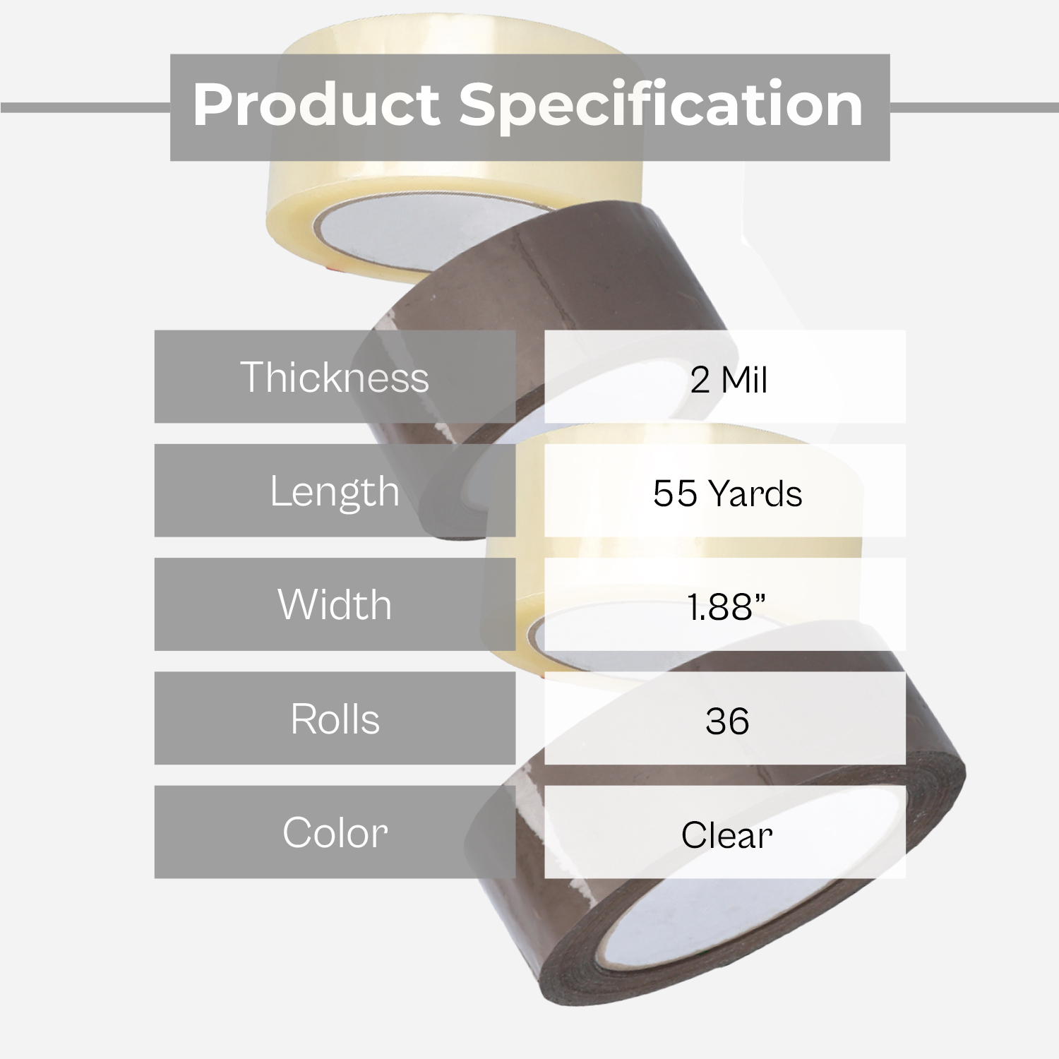 Shield Tape 36 Rolls - Carton Box Sealing Tape - 2 Mil, 2" x 55 Yards Packaging Tape