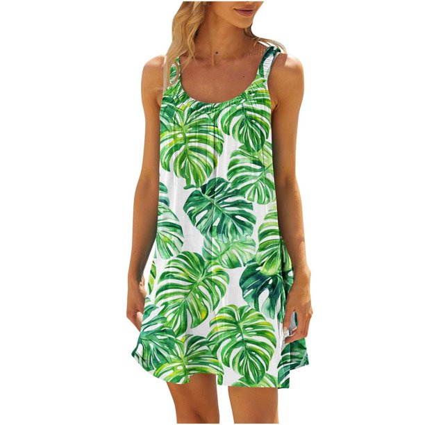 Vestido de Fiesta de las Mujeres Cuello Redondo sin Mangas Corbata Gradiente Teñido Vestido de Playa, Mezcla de Poliéster Spandex para Ocasional