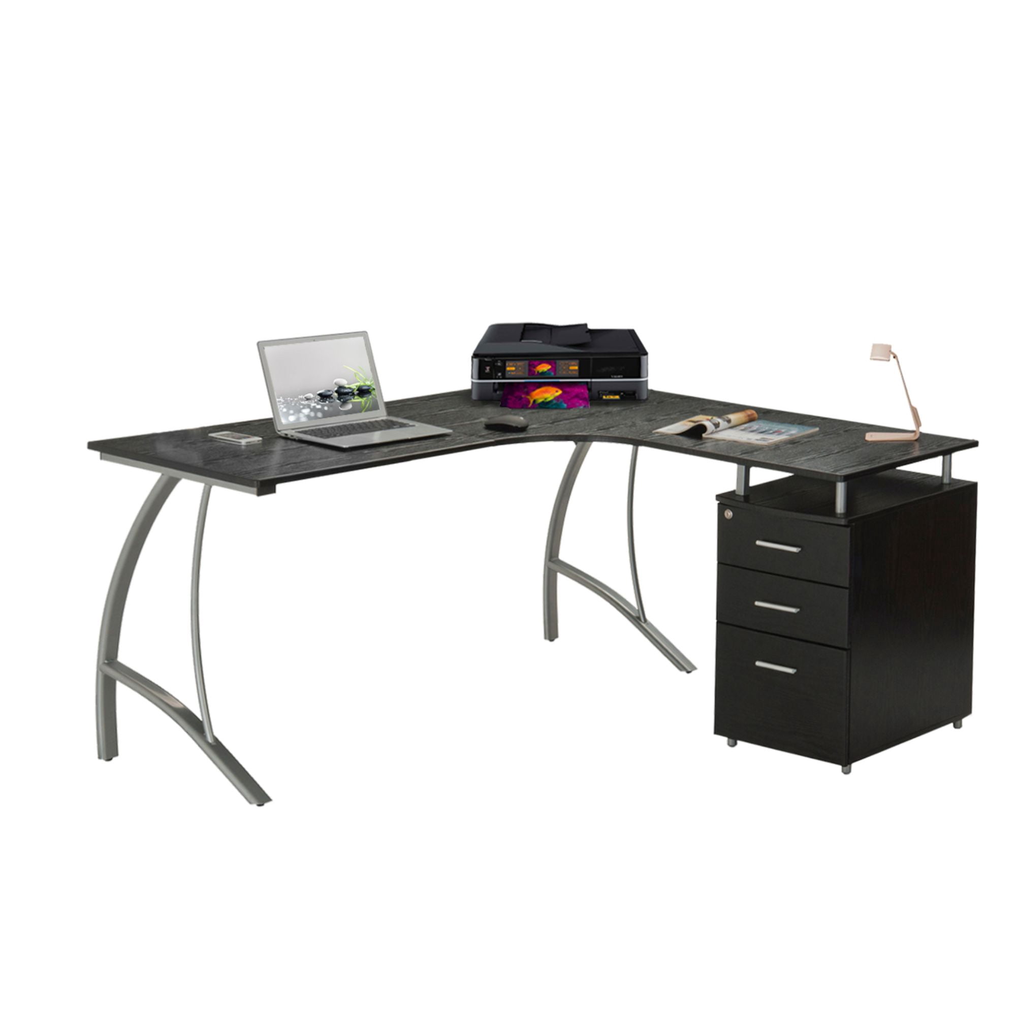 Techni Office Solutions 59" Espresso Brown Unique Techni Mobili Modern L-Shaped Computer Desk with