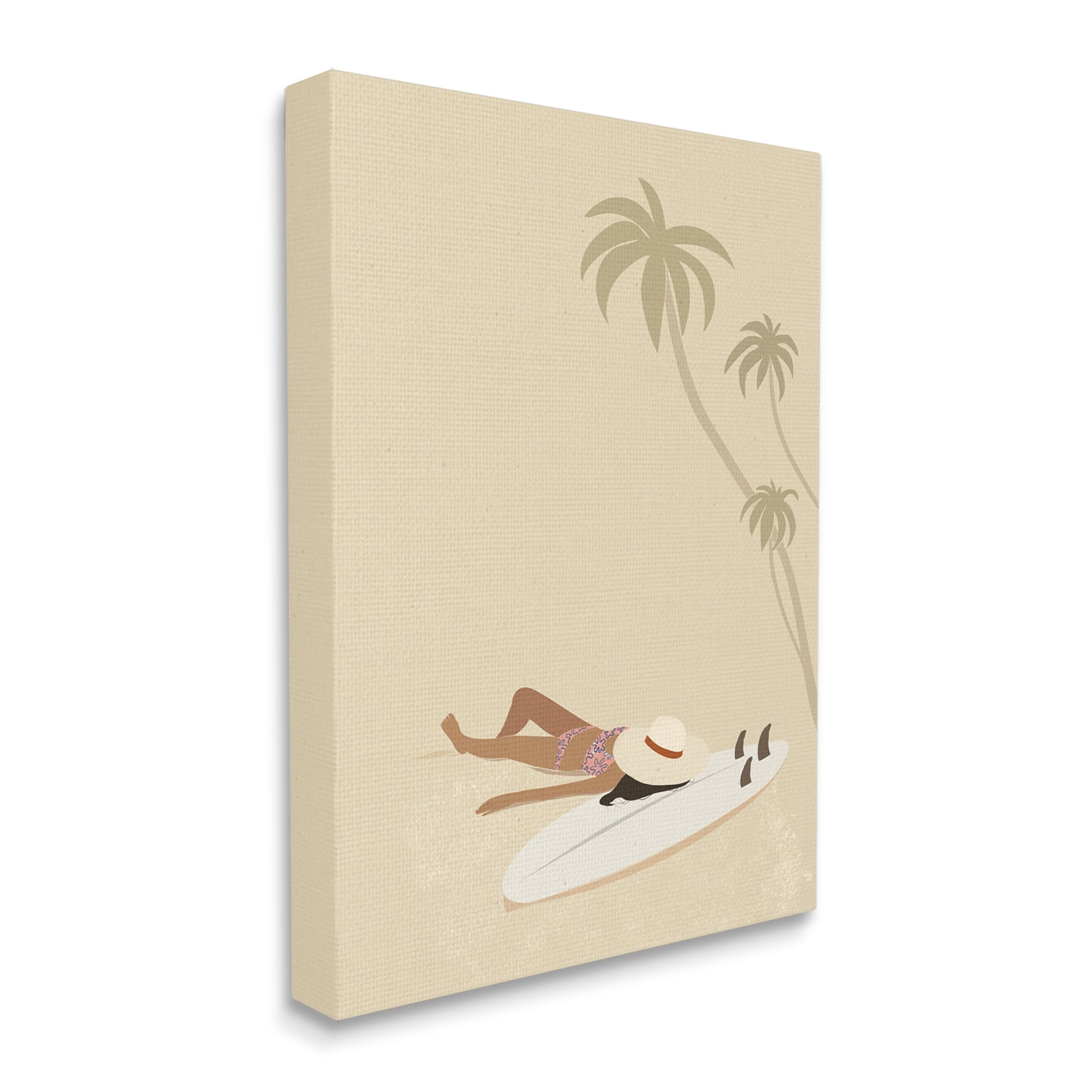 Stupell Industries Beige Summer Sunbathing Girl Coastal Painting Gallery Wrapped Canvas Print Wall Art