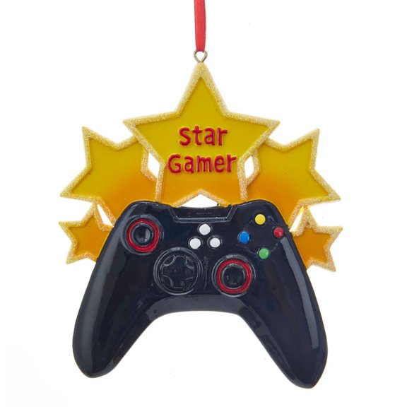 KSA Pack of 12 Yellow and Black "Star Gamer" Christmas Ornaments 4.5"