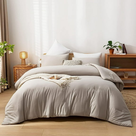 Bedding Duvet Cover Set Grey Soft Comfy Full Size