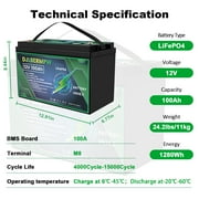 12V 100Ah LiFePO4 Lithium Battery Group 31, DJLBERMPW 12.8V Deep Cycle Battery 100A Smart BMS for RV, Marine, Trolling Motor, Solar System