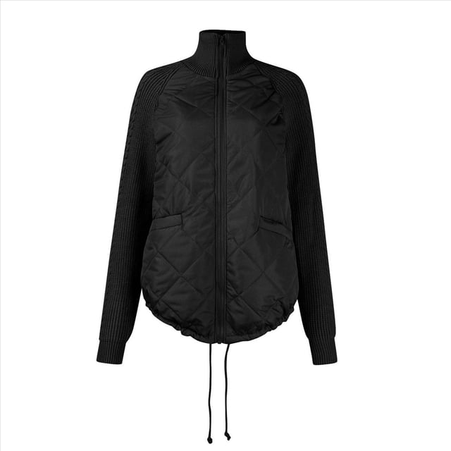 Chaqueta de Invierno para Mujer, Cálida, de Punto, con Retazos, Acolchada, Informal, de Cuello Alto, Larga y Cremallera Negro S