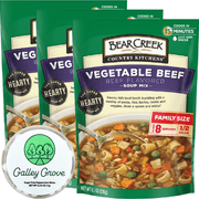 Bear Creek Vegetable Beef Soup Mix Starter Kit, Just Add Water, Family Size (3-Pack) Pre-Packaged, Cooks in 15 Minutes, 24 Servings Bundle With Galley Grove Sugar Free Breat
