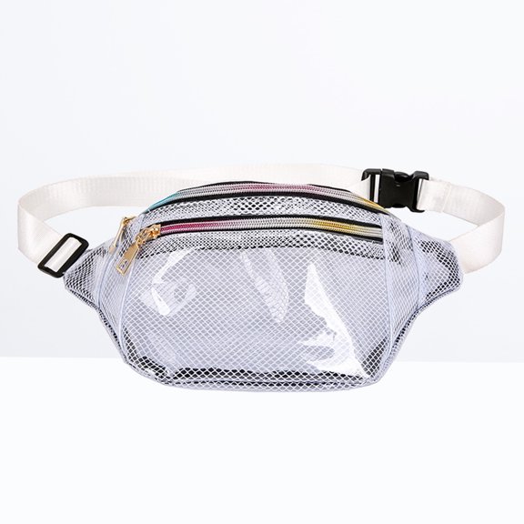 HAMPPLIES Adjustable White Sports Waist Bag with PVC Material, Perfect for Travel, Running, Hiking, and Beach Activities