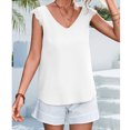 thumbnail image 2 of Jersey de mujer con cuello en V doble, Top sin mangas con empalme de encaje, blusa de Color puro, Top holgado de verano, 2 of 6