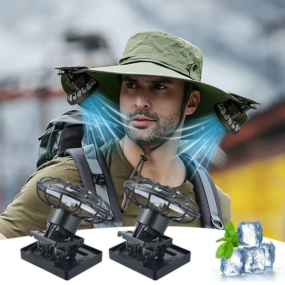 2PCS Clip-on Cap Mini Fan, Mini Solar Powered Fan, Solar Fan for Hats, Clip Solar Cell Fan, Portable Cooling Fan Hat Accessories for Outdoor Fishing Camping Hiking Travel, Square