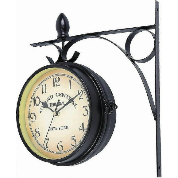 Retro Station Clock, Double Dial Wall Clock for Indoor and Outdoor Use