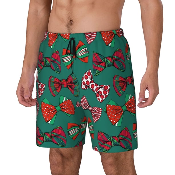 Fotbe red and green bow tie Traje de Baño para Hombre – Shorts de Natación de Secado Rápido con Forro y Bolsillos-XX-Large