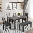 thumbnail image 1 of 6-Piece Pack Dinette Set, Farmhouse Rustic Style Dining Table Set with Upholstered,Dark Gray, 1 of 10