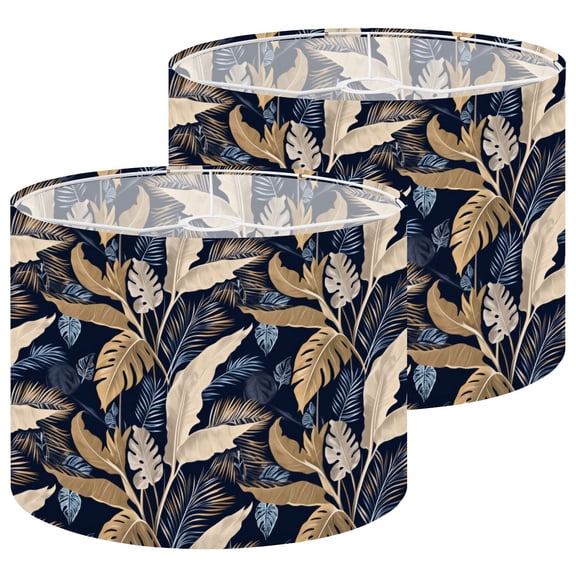 Lampshades 2 Pack Elegant Tropical Palm Monstera Leaves Gold Beige Dark Navy Botanical 13"x13"x10" Light Shade for Table Lamps Floor Lamp Shades Lampshade Replacement Easy Assembly
