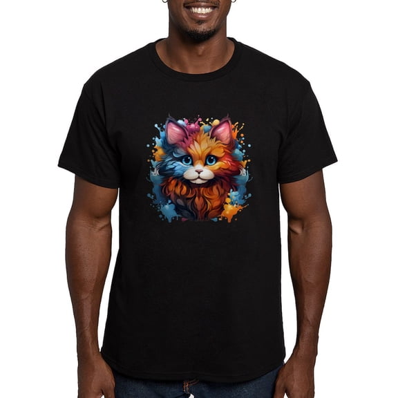 CafePress - Cute Cat Watercolor T Shirt - Men's Fitted T-Shirt