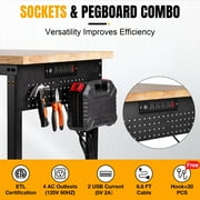 MUWOOD 48 Adjustable Workbench, Rubber Wood Shop Table with Peg Board and Power Outlets, Heavy-Duty 2000 lbs Load Capacity