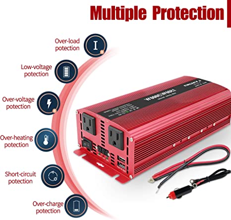 Yinleader 1500 Watts Power Inverter Dual AC Outlets and Dual USB DC 12V to 110V AC Converter with Digital Display
