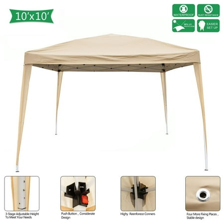 Zimtown 10' x 10' Beige Pop Up Canopy Instant Canopy Tent Folding Gazebo