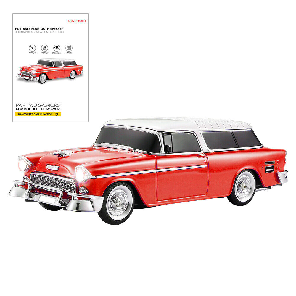 Portable Bluetooth Speaker Rechargable 1955 Vintage Retro Car Portable Wireless FM AUX USB Red