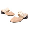 thumbnail image 5 of KBODIU Women's Sandals, Women Orthopedic Sandals with Arch Support Pearl Slip-on Sandals Square Mid Heel Round Toe Casual Plaid Slippers Summer Beach Sandals Wedge Shoes Beige 35, 5 of 5