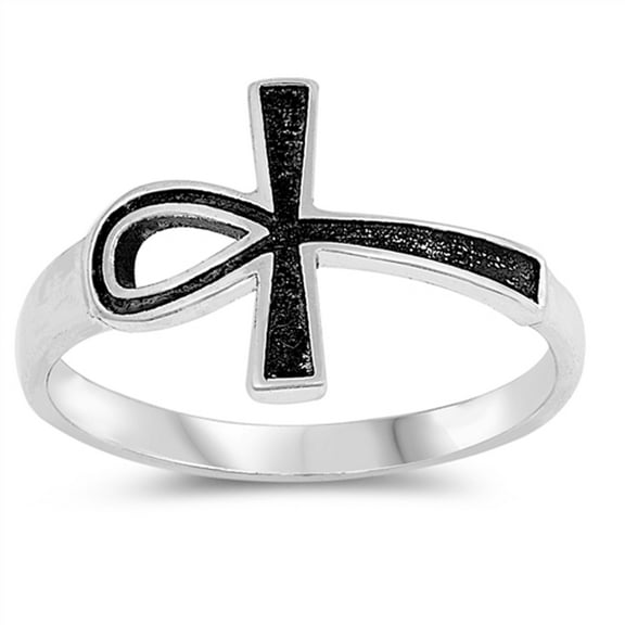 Oxidized Ankh Egyptian Life Symbol Ring Sterling Silver Cross Band 925 Jewelry Female Male Size 10