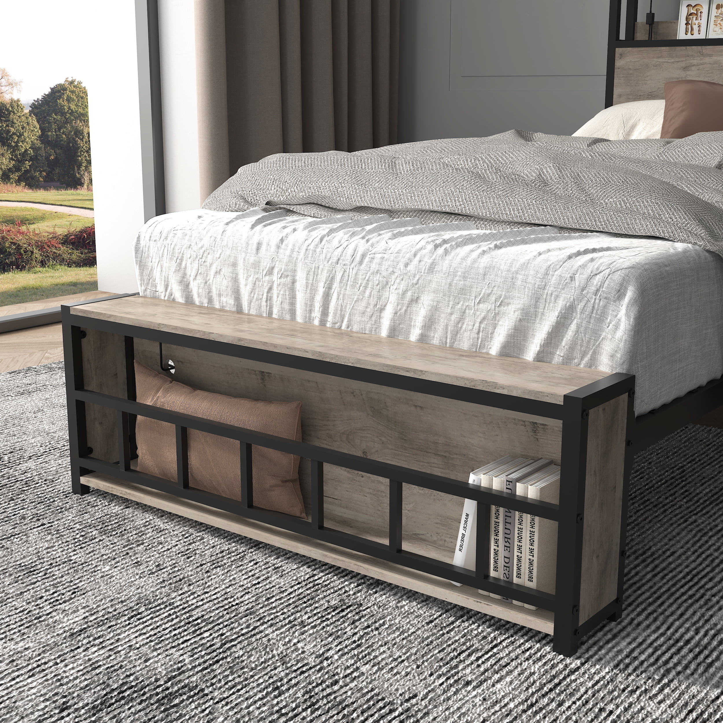 Miniyam Twin Bed with LED Headboard, USB Charging, Storage Shelves for Teens