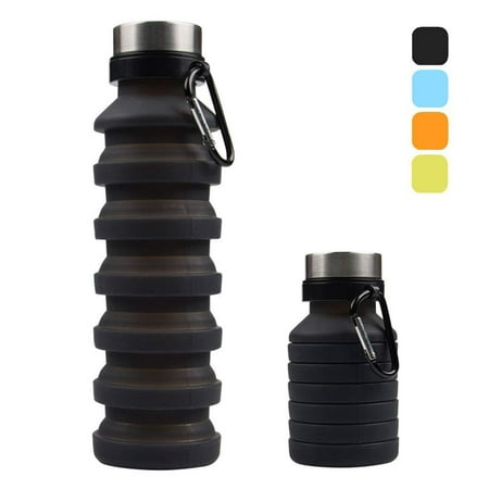 

OUSITAI Collapsible Water Bottle Reuseable BPA Free Silicone Foldable Water Bottles for Travel Gym Camping Hiking Portable Leak Proof Sports Water Bottle with Carabiner 18oz Black