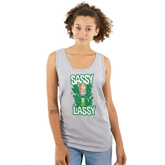 Retro Cartoon St Paddys Sassy Lassy Tank Top Tee Shirt Women Brisco Brands S