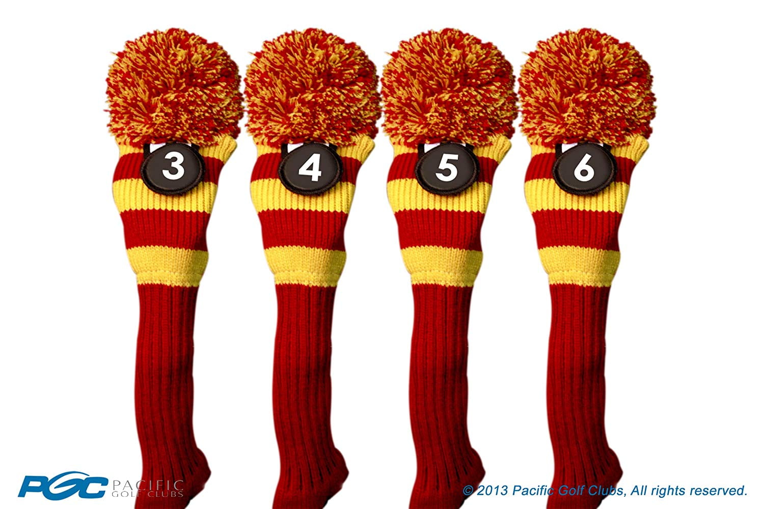 Majek #3, 4, 5, & 6 Hybrid Combo Pack Rescue Utility Red & Yellow Golf Headcover Knit Pom Pom Retro Classic Vintage Head Cover