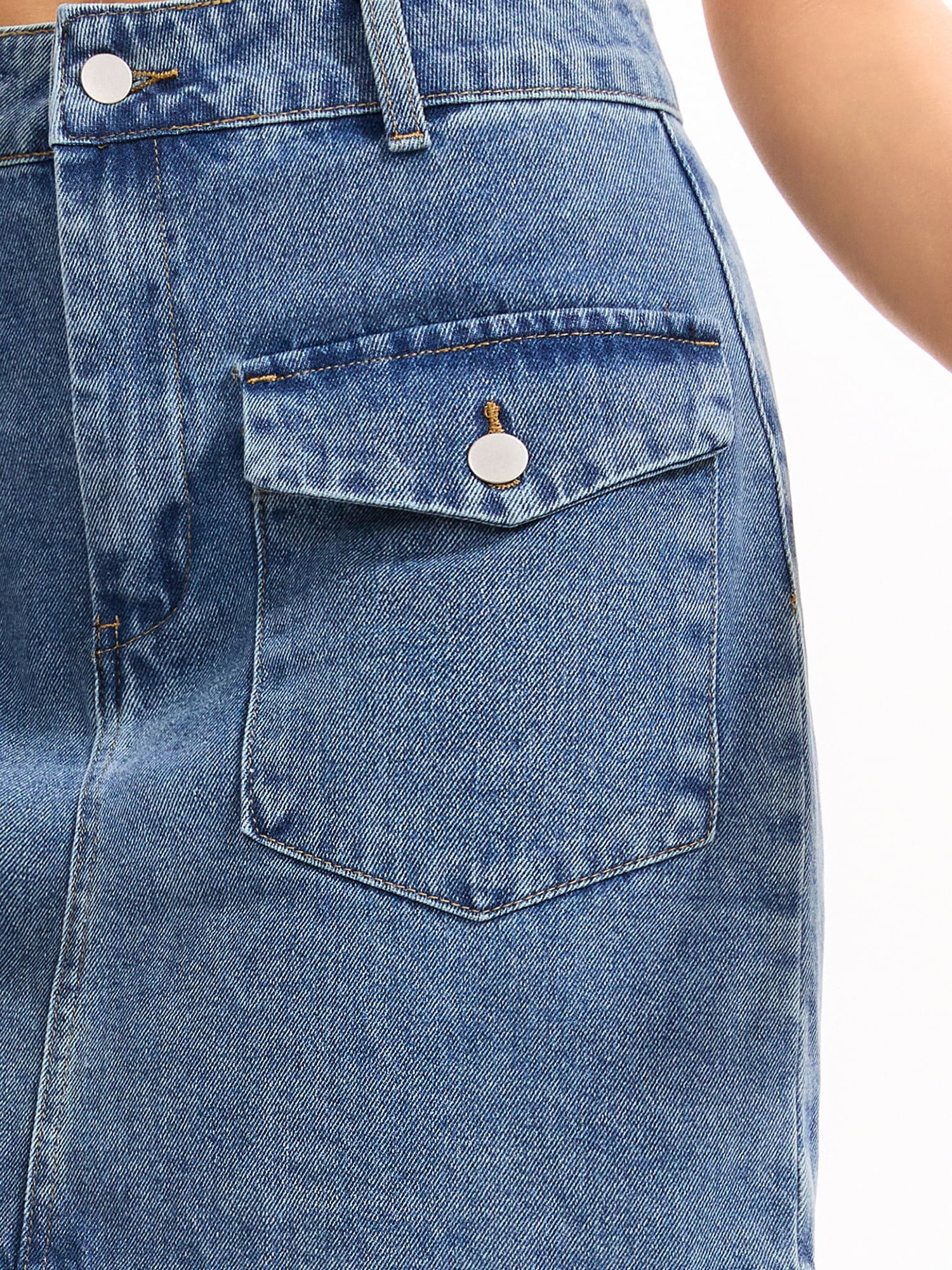 DARING DIVA Women's Denim High Waisted Front Pockets Mini Jean Skirt L Light Gray Blue