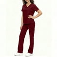 thumbnail image 4 of Scrubs Set for Women Nurse Uniform V-Neck Tops and Drawstring Jogger Pants with Pocket Nurse Workwear Wine M, 4 of 8