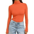 thumbnail image 6 of Women's Mock Turtle Neck Tops Thermal Underwear Tops Winter Undershirt T-Shirts Long Sleeve Shirts Slim Fitted Tops Lightweight Pullover Tees Thermal Layering Tops Turtleneck Shirt Orange S, 6 of 7