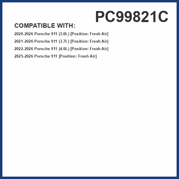 PG PC99821C Activated Charcoal Cabin Air Filter | Fits 2020-2026 Porsche 911 3.0L; 2021-2026 911 3.7L; 2022-2026 911 4.0L; 2025-2026 911 3.6L, Fresh Air