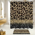 4 Pcs Black Leopard Print Shower Curtain Set with NonSlip Rugs, Toilet