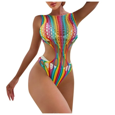 Yuhangmm Seductive 2 Pc Rainbow Net Bikini: Colorful Beach Charm For Women s Summer plus Size Lingerie for Women 3x