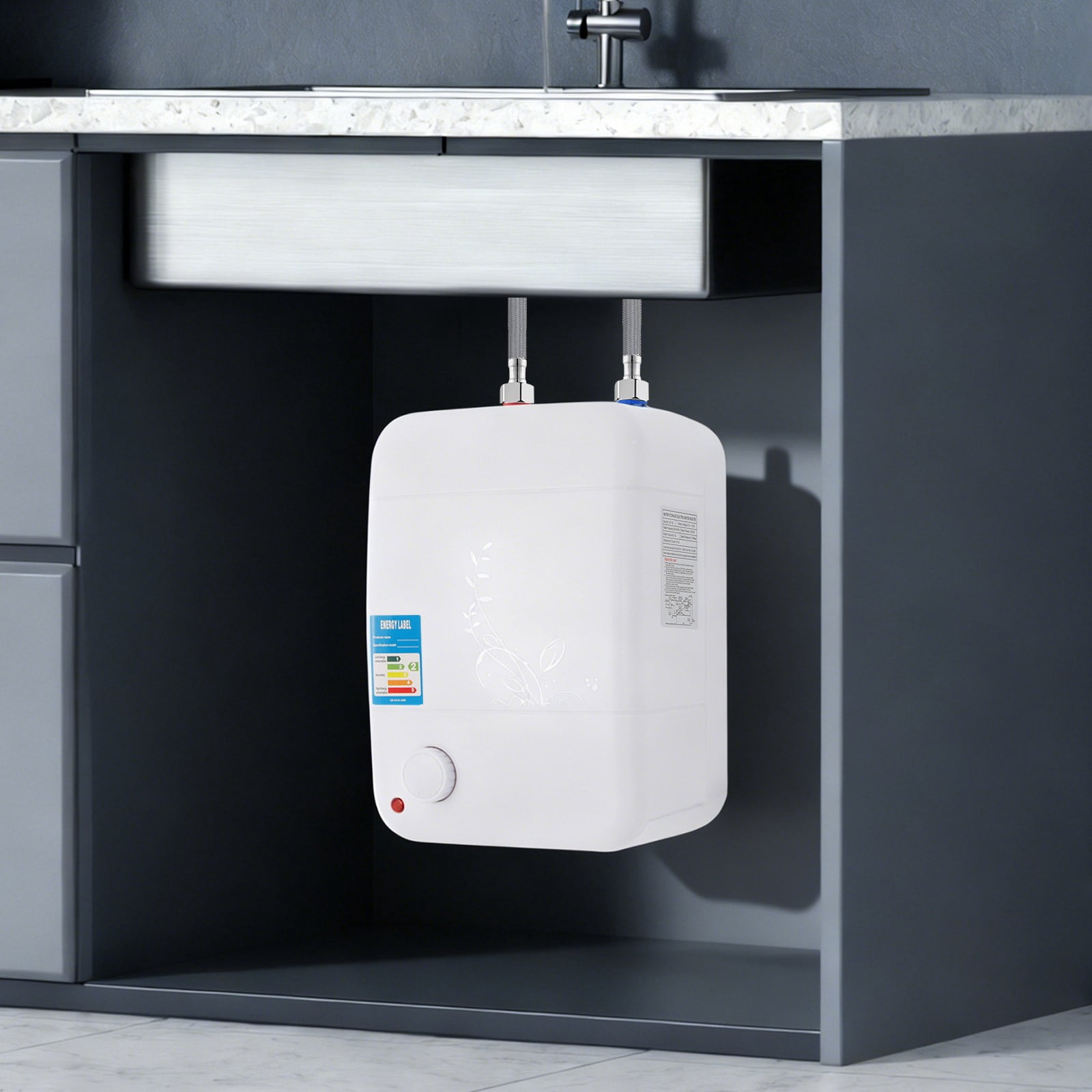 9.25*9.25*13.78in Rectangular Electric Tank Instant Water Heater Hot Shower Kitchen Heater 7L 110V 1500W