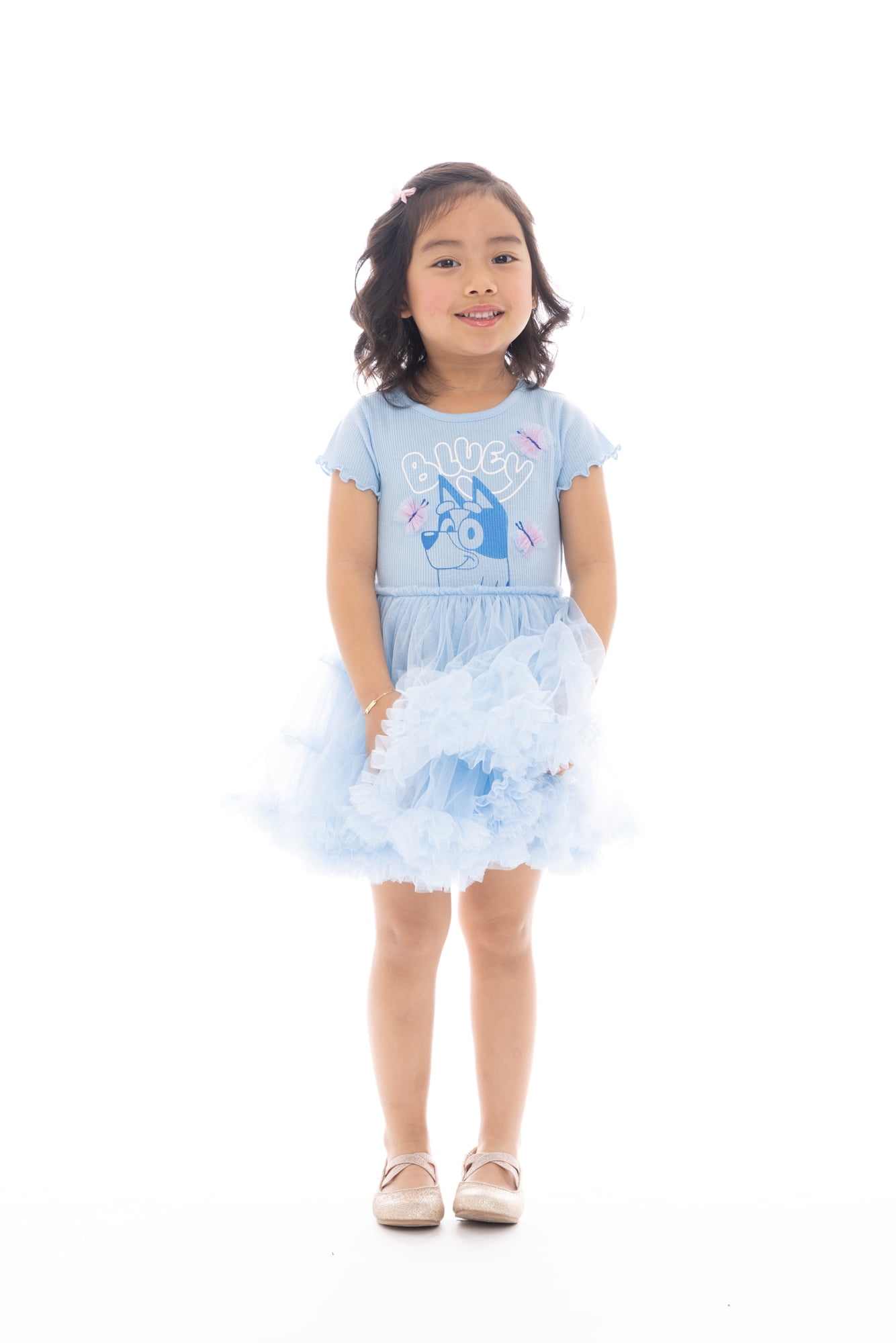 Bluey Toddler Girl Tiered Tutu Dress with 3D Butterflies, Sizes 12M-5T