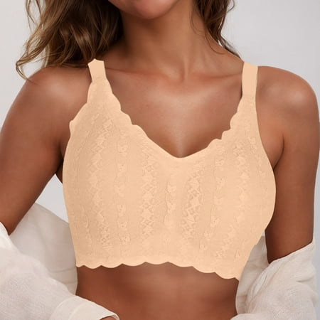 BXJX Bras for Women Support Adjustable Soft Breathable Wireless Seamless Daily Bra Beige Size XL