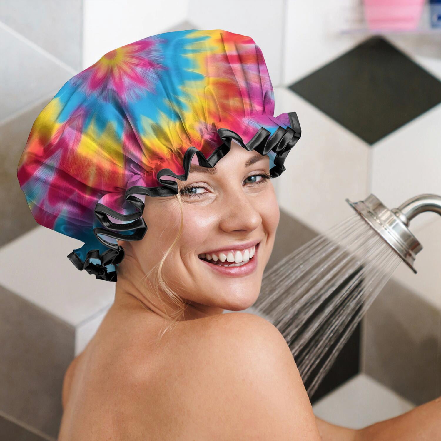 Shower Caps,Colorful Tie Dye Mandala Pattern Waterproof Shower Cap for Women 4 Pieces,Double Reusable Hair Cover for Shower PEVA Elastic Stretch Hem