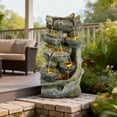 thumbnail image 4 of 7-Tier Cascading Rock Water Fountain, Outdoor Water Fountain with LED Light, Adjustable Flow & Electric Pump, Outdoor Garden Waterfall for Patio, Yard, Balcony or Home Decor (Brown), 4 of 12