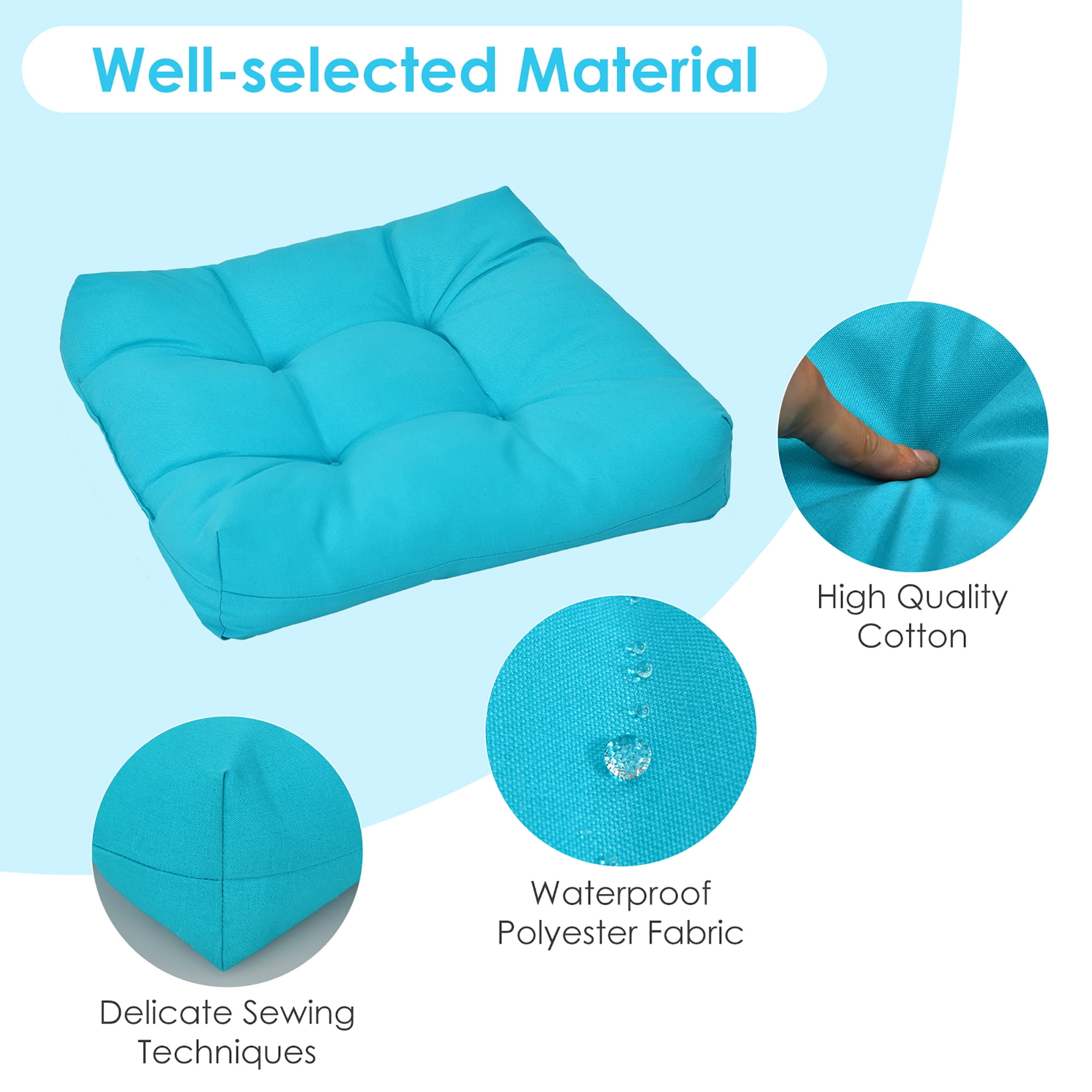 Costway 2 PCS 21'' x 21'' Patio Chair Seat Cushion Pads Indoor/Outdoor Turquoise