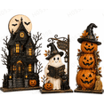 thumbnail image 5 of Layered Halloween Haunted House & Character Figurine Collection, Lighted Halloween Village Scene Decoration with Ghost Pumpkin Witch LED Lights, Tabletop Home Decor for Mantel Shelf Party Display, 5 of 6