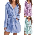 thumbnail image 6 of YanHoo Plus Size Fuzzy Robes for Women Plush Bathrobe Mid Length Tie Waist Belted Kimono Spa Robes Short Cute Soft Winter Sleepwear, 6 of 6