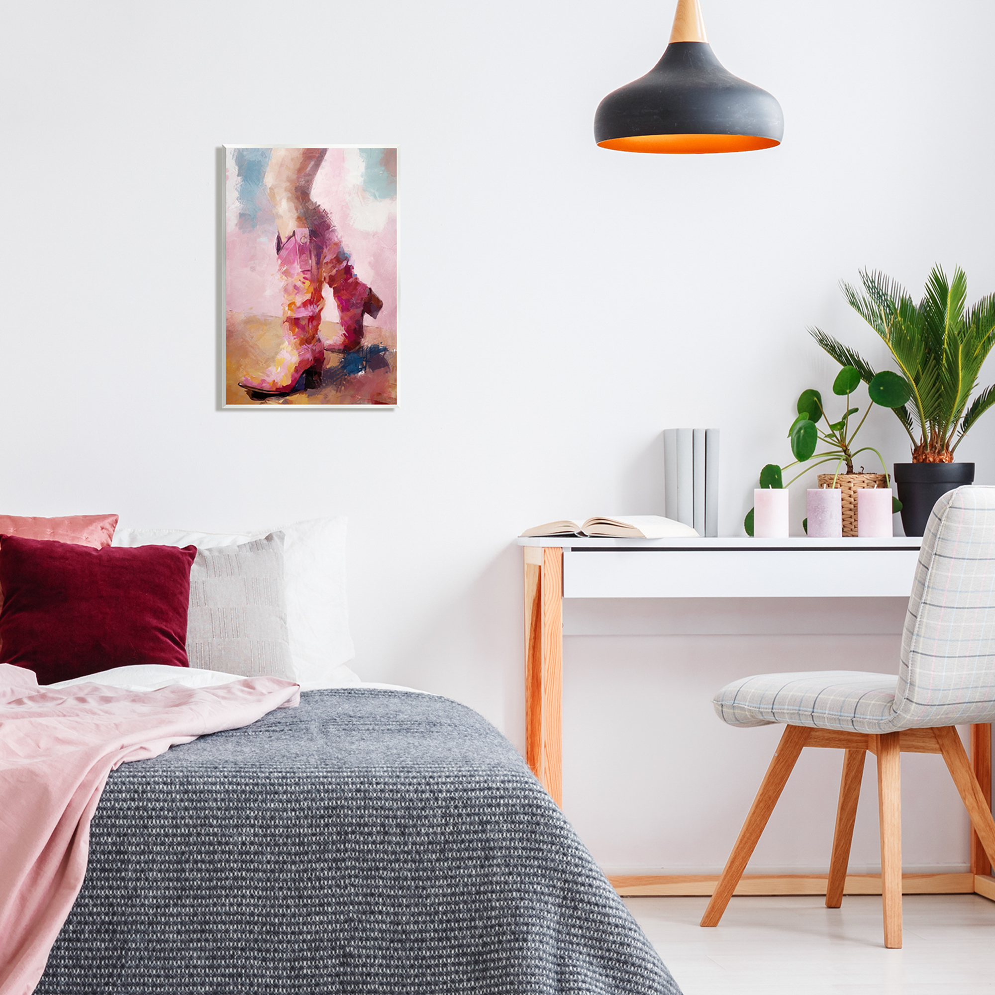 Stupell Industries Abstract Pink Cowgirl Boots Abstract Painting Unframed Art Print Wall Art, 13 x 19