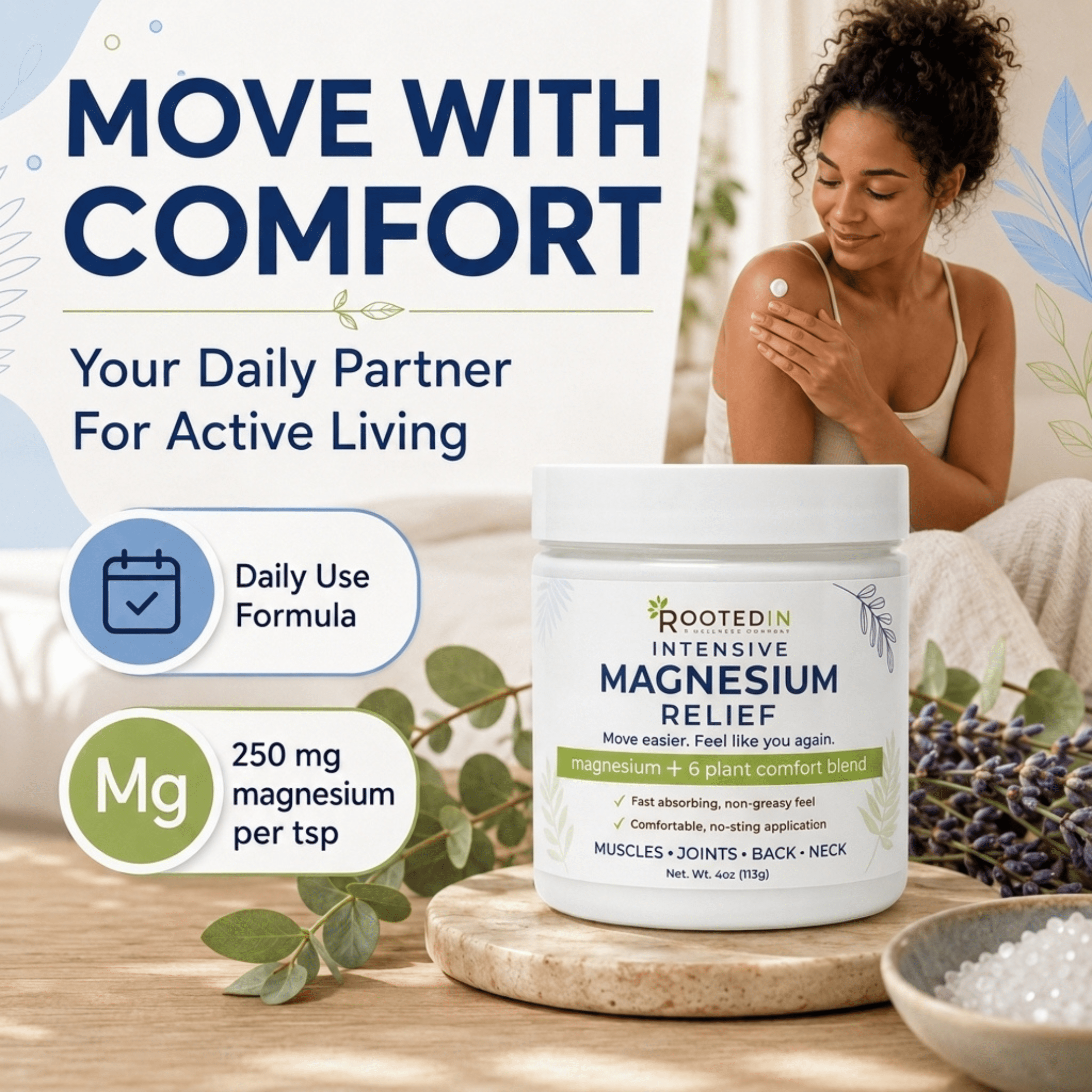 (2 pack) Rooted In Intensive Magnesium Relief Cream for Muscles and Joints, 4 oz